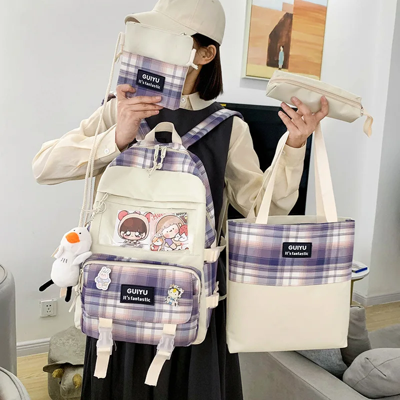 

Weysfor 2021 4 Pcs/Sets Children's School Backpack Kawaii Women's Backpack Bookbag Fashion School Bags For teens Girls Mochilas