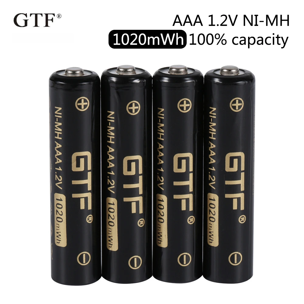 

2020 New GTF 1.2V NI-MH AAA battery 1020mWh 850mAh 100% capacity rechargeable battery for Camera Flashlight