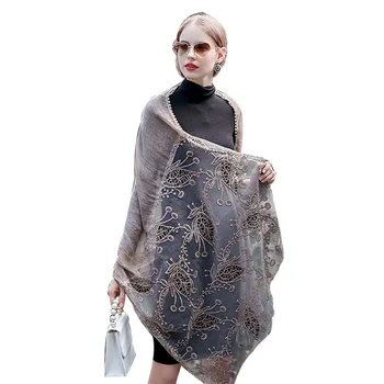 

2020 High Quality Elegant Vintage Hollow Out Lace Scarves for Women Spring Linen Cotton Shawl Female Winter Poncho Scarf Luxury