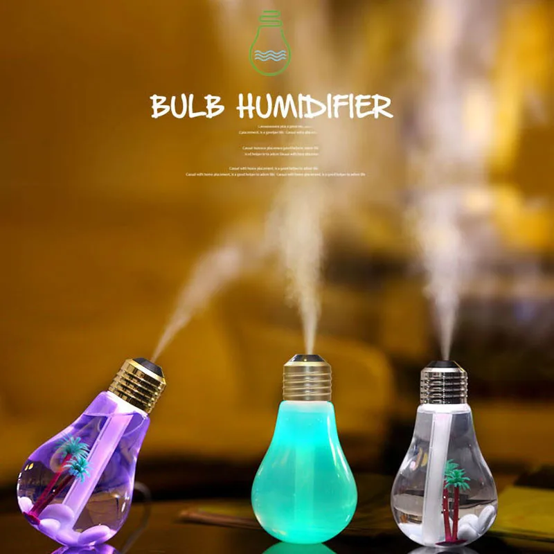 

400ml Bulb Ultrasonic Air Humidifier LED Lights USB Aroma Diffuser Mist Maker Mini Office Home Air Purifier