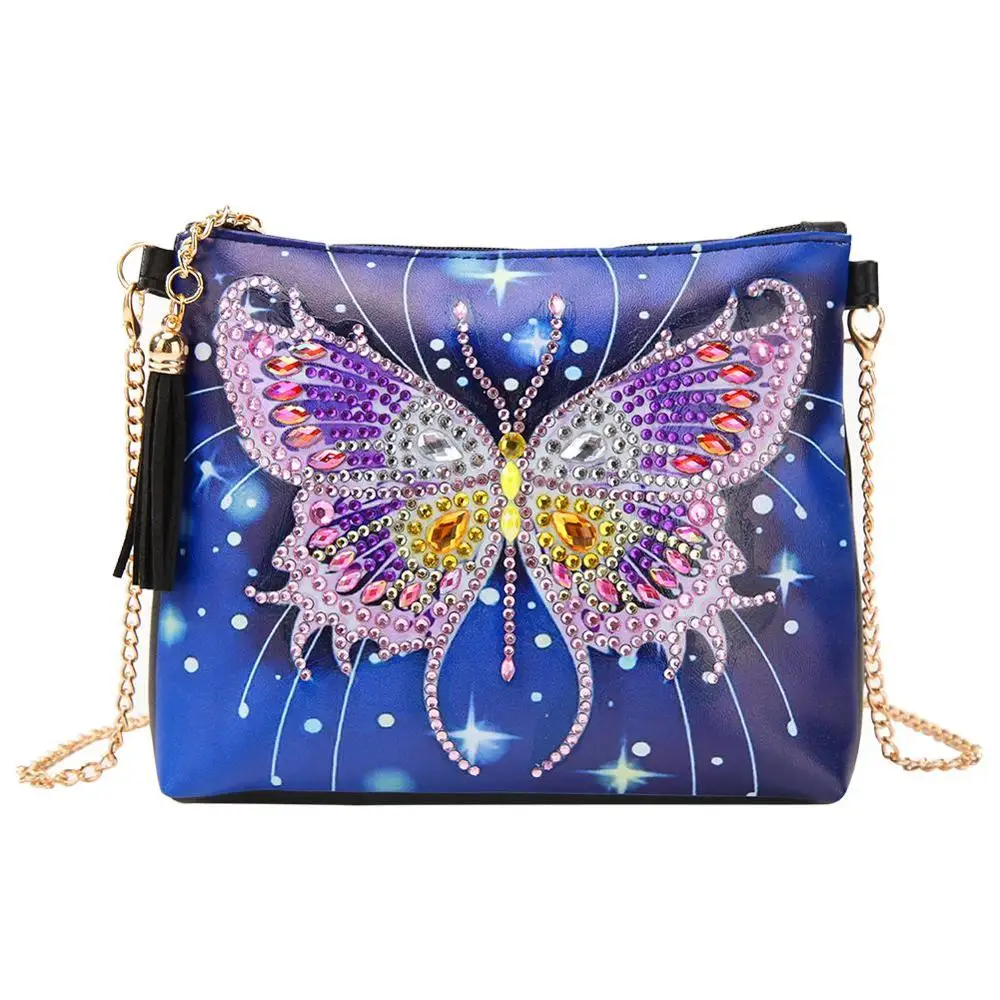 5D Diamond Painting peacock Butterfly Leather Crossbody Chain Bags