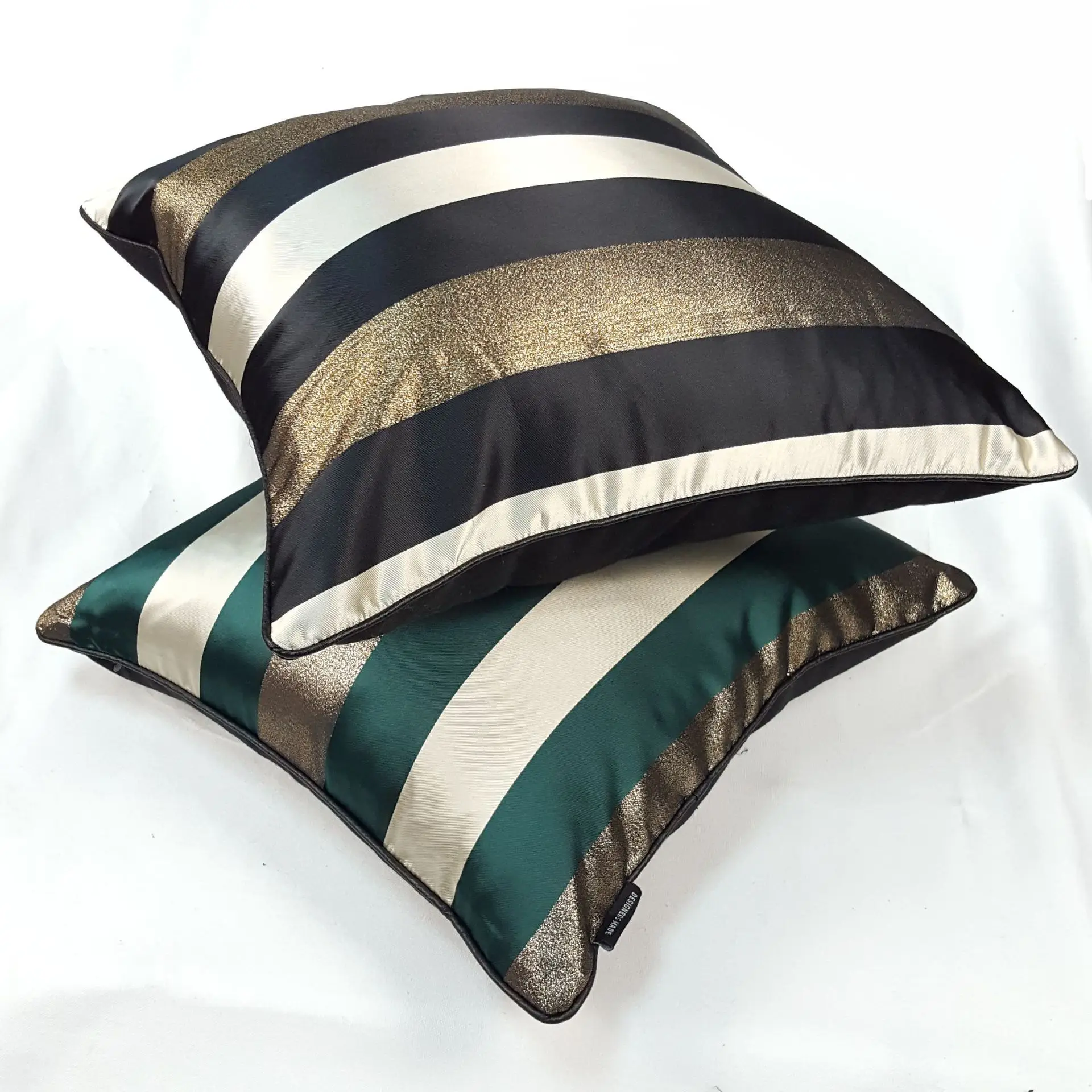 

Nordic Minimalist Modern Pillow Cover Model Room Textile Light Luxury Faux Gold Lines Stripes Pillow Leather Bag Edge Pillow Cas