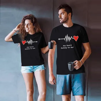 

Women T Shirts Lovers Valentine's Day Short Sleeve Love Letter Print Couples Tee Tops Casual Female T-shirts Camiseta Feminina