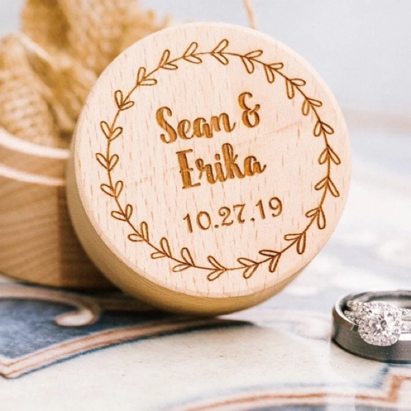 Small Wooden Wedding Ring Bearer Box Rounded Engagement Ring Personalised Name 