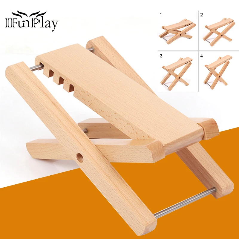 Guitar Foot Rest Folding Wood Guitar Footrest Stage Anti slip Music Stand 4/6 Adjustable Height