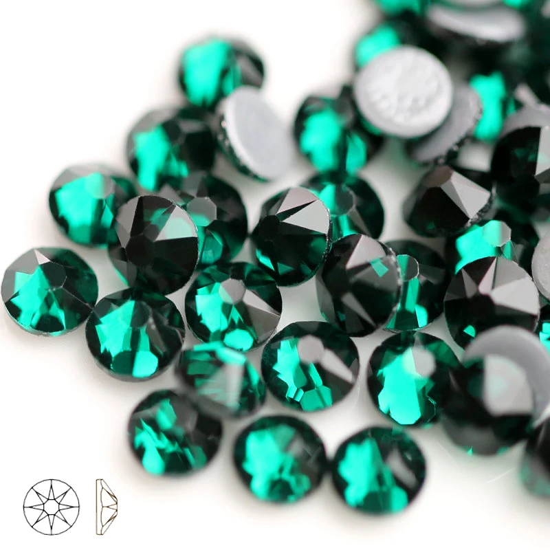 8 big 8 small cutting surface Hot Fix Crystal Rhinestones Glass Hotfix Strass Stone Crystals AB Iron on Clothes - Color: malachite green