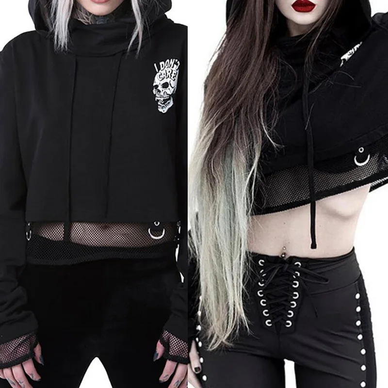 Готические толстовки Goth Dark в винтажном стиле с черным принтом Harajuku панк Grunge осень