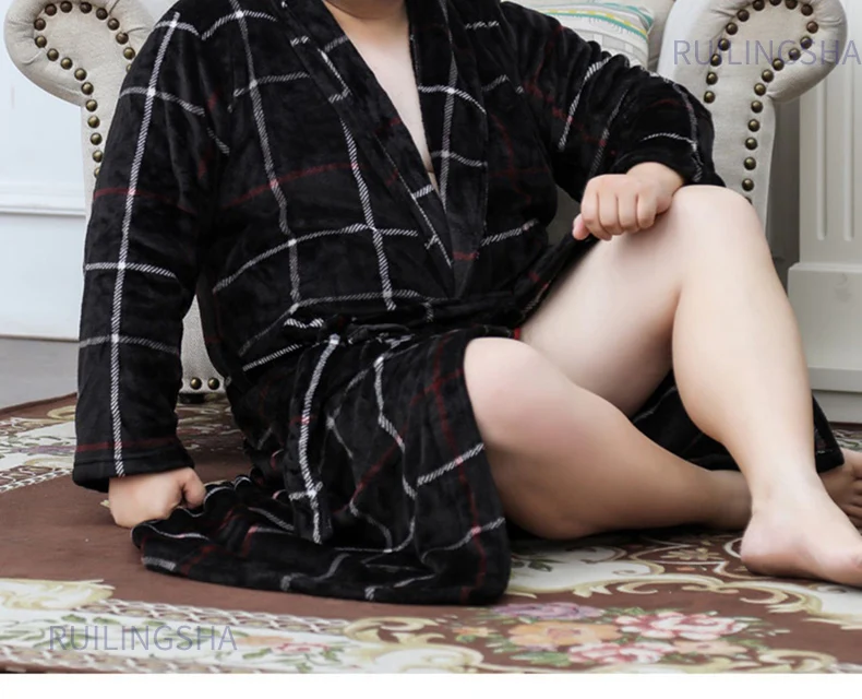 Мужской Халат большого размера плюс 3XL, длинный банный халат 135 кг, зимний теплый фланелевый банный халат, мужские кимоно халаты, женская одежда для сна, сексуальный халат