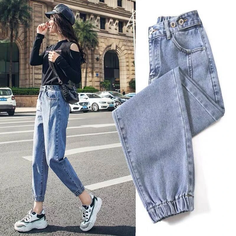 High waist dad jeans womens Capris loose autumn 2020 skinny students Harlem pants