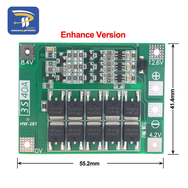 3S 40A 60A литий-ионная литиевая батарея 18650 зарядное устройство PCB плата защиты BMS с балансом для электродвигателя 11,1 В 12,6 в Lipo ячейка