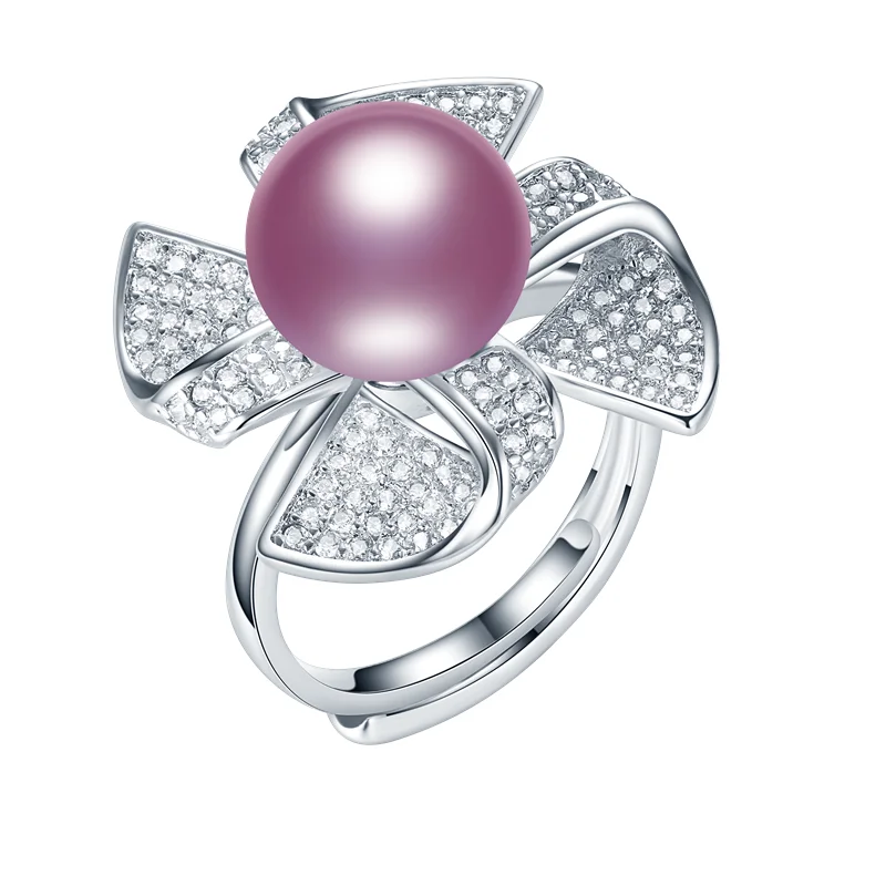 Purple Rotatable Windmill Genuine Natural Pearl Ring, 925 Sterling Silver Rings for Women Wedding Ring Wedding Rings Silver 925 Jewelry - Gem Color: Purple