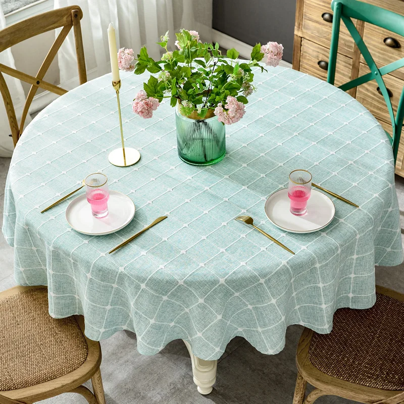 Christmas Round Table Cloth Cotton Linen Table Cover Plaid Grid Pattern Tablecloth for Wedding Party Decor Round Tablecloths - Цвет: Green