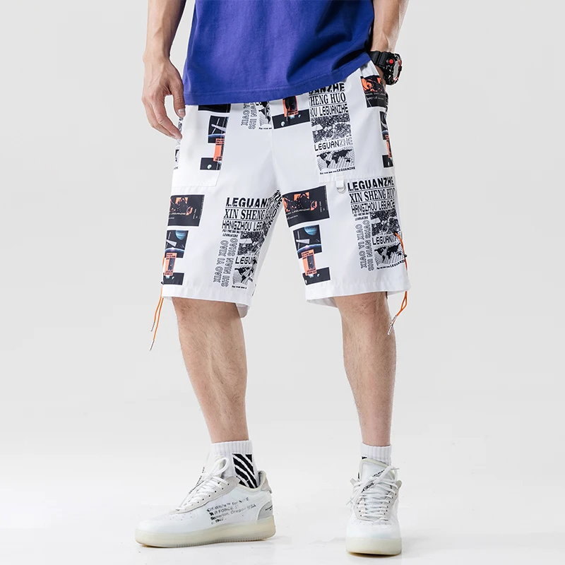 Pantalones cortos Cargo de Hip Hop 2020, ropa de calle, pantalones cortos para correr estampado Harajuku, pantalones cortos de chándal de Hip Hop para verano para hombres, pantalones cortos con bolsillos -