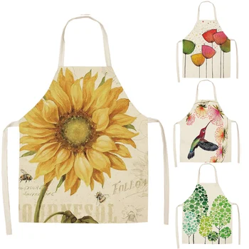 

1 Pcs Retro Flower Pattern Kitchen Apron for Woman Sleeveless Cotton Linen Aprons Home Cooking Baking Bibs Cleaning Tools