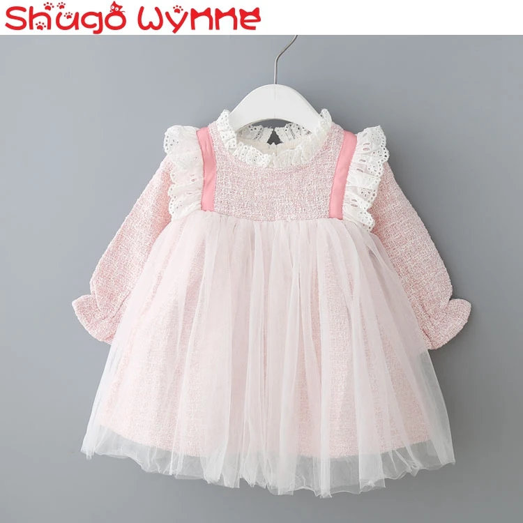 Autumn Baby Girls Princess Dress Fashion Stitching Gauze Lace Long Sleeve Pettiskirt Dresses