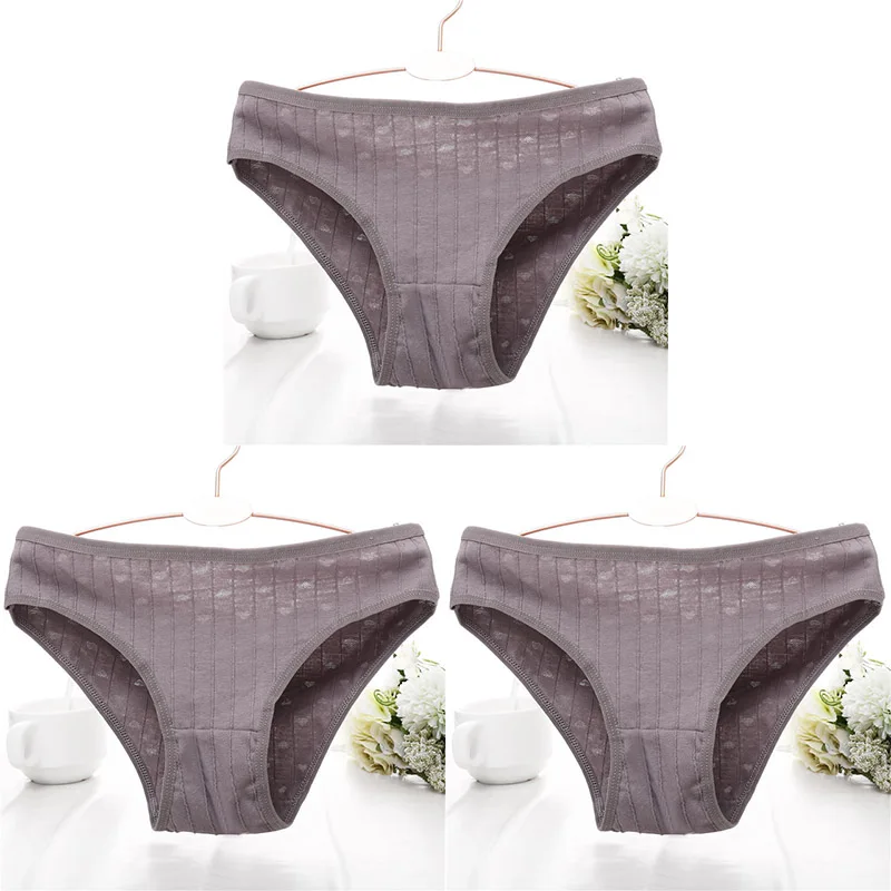 dark khaki 3pcs Хлопковые трусики с тиснением в виде сердца для женщин, одноцветные женские сексуальные трусы-брифы, нижнее белье, трусы, 3D полосатые хлопковые трусики - Цвет: dark khaki 3pcs