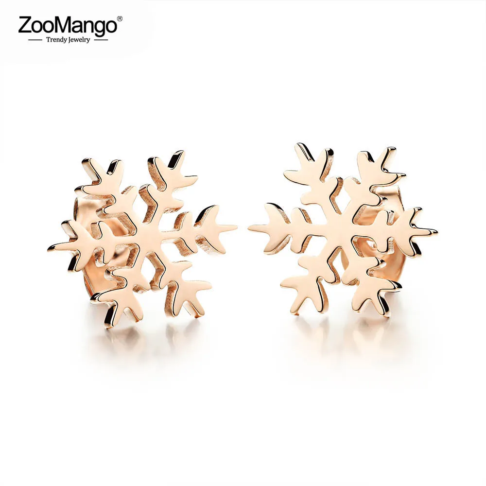 ZooMango модные серьги-гвоздики со снежинками для женщин этнические гладкие/полированные серьги розового золота из нержавеющей стали ювелирные изделия ZOGE296