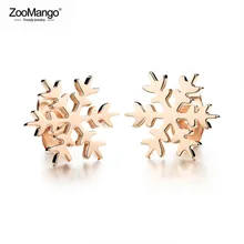 ZooMango модные серьги-гвоздики со снежинками для женщин этнические гладкие/полированные серьги розового золота из нержавеющей стали ювелирные изделия ZOGE296