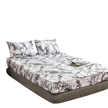 

Mattress Protective Case Fitted Sheet Cover Marble Bed Dust Cover Marble Protect Double Pillowcase Single Size Cover Queen Bed