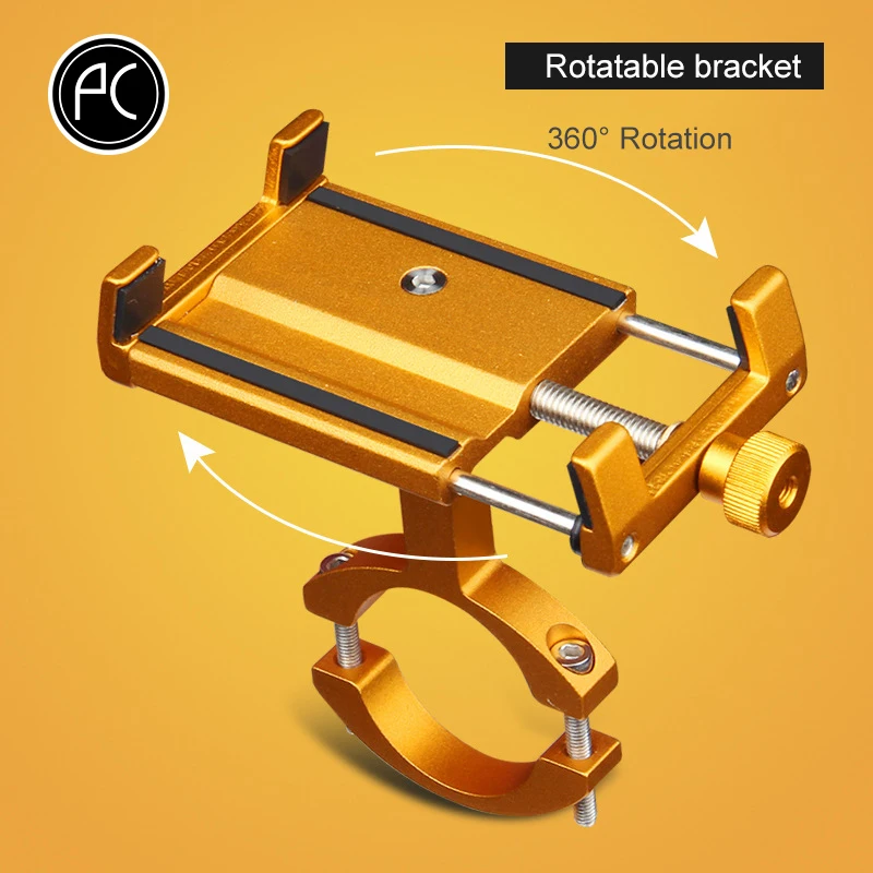 PCycling велосипедный держатель алюминиевый сплав держатель для телефона Мобильный навигационный Кронштейн регулируемый держатель MTB велосипедная Часть Аксессуары - Цвет: Gold 360 Rotatable
