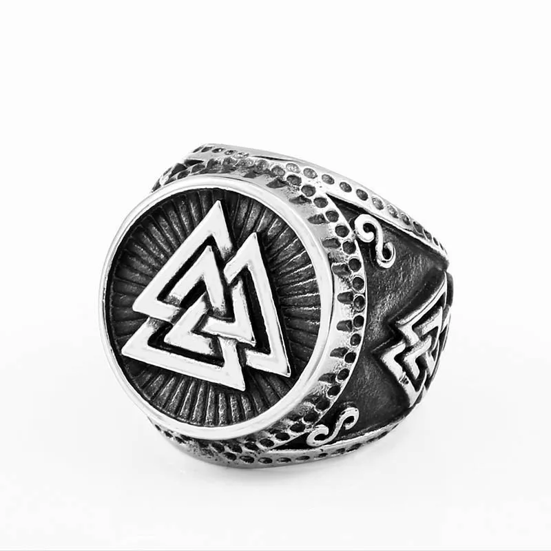 

316L Stainless Steel Round Viking Triangle Rings for Motorcycle Party Steampunk Viking Pirates Finger Rings for Men Jewelry