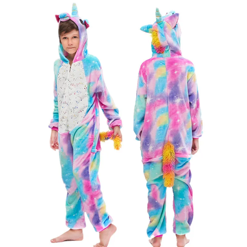 Кигуруми Детские пижамы с динозаврами для мальчиков и девочек; пижамы с единорогом; фланелевые детские пижамы; одежда для сна с животными; зимние комбинезоны - Цвет: Printed unicorn