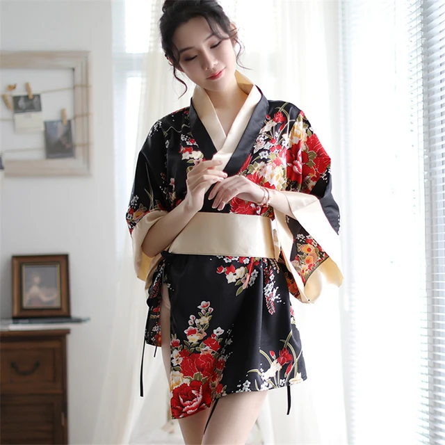 Vestido japonés para mujer, ropa de dormir Yukata, pijama con de seda, moda japonesa, ropa de sirvienta Haori Obi - AliExpress