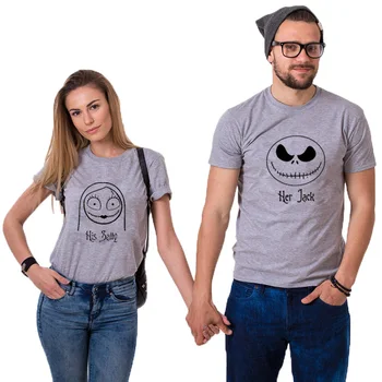 

Jack Sally Couple Tshirt Husband Wife Love Tshirt Halloween Nightmare Before Christmas Soft Cotton Tees Casual Short Sleeve