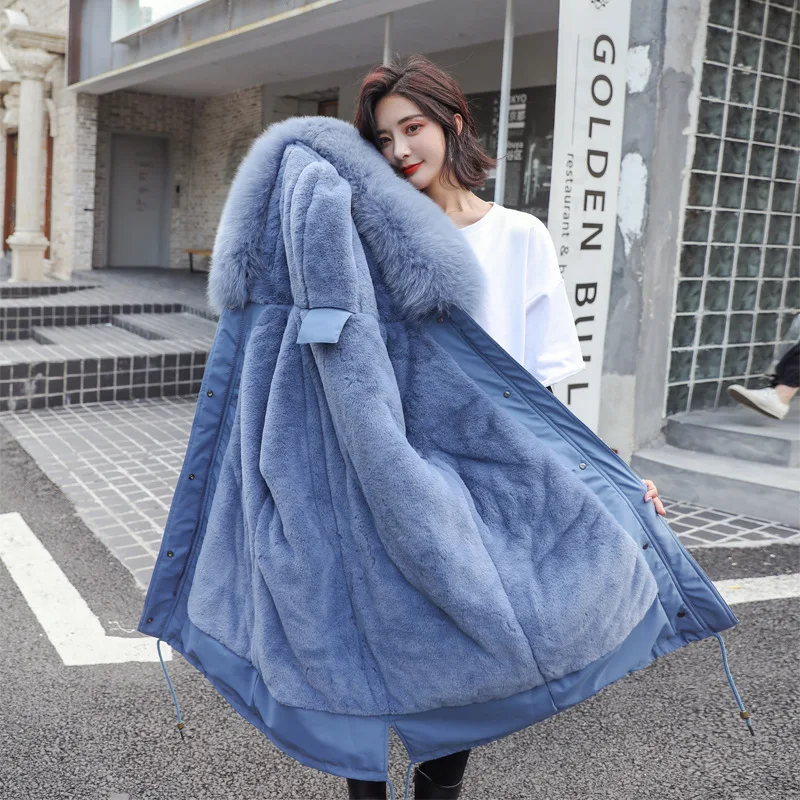 

2019 Hooded Velvet Parka Womens Thickening Outerwear Slim Down Cotton Coat Female 2019 New Long Fur Collar Winter Jacket Women