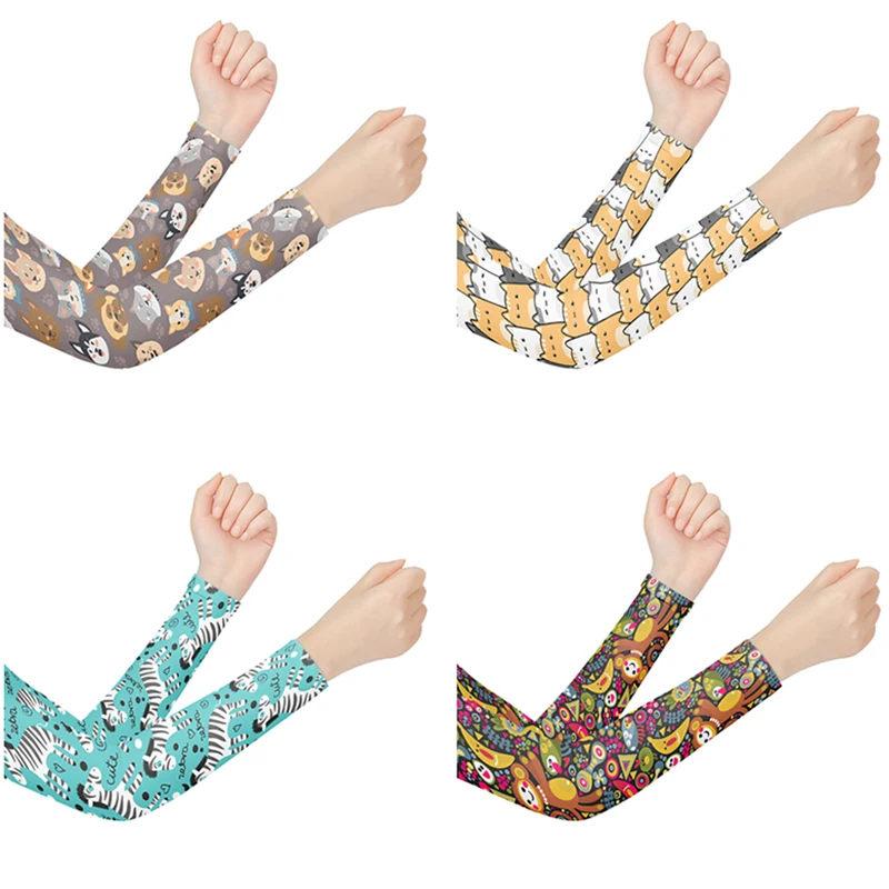 

3D Printing Cartoon Animal Sun Sleeves Cycling Running Sports Hand Cover Kawaii Women UV Protection Arm Compression Ice Sleeves