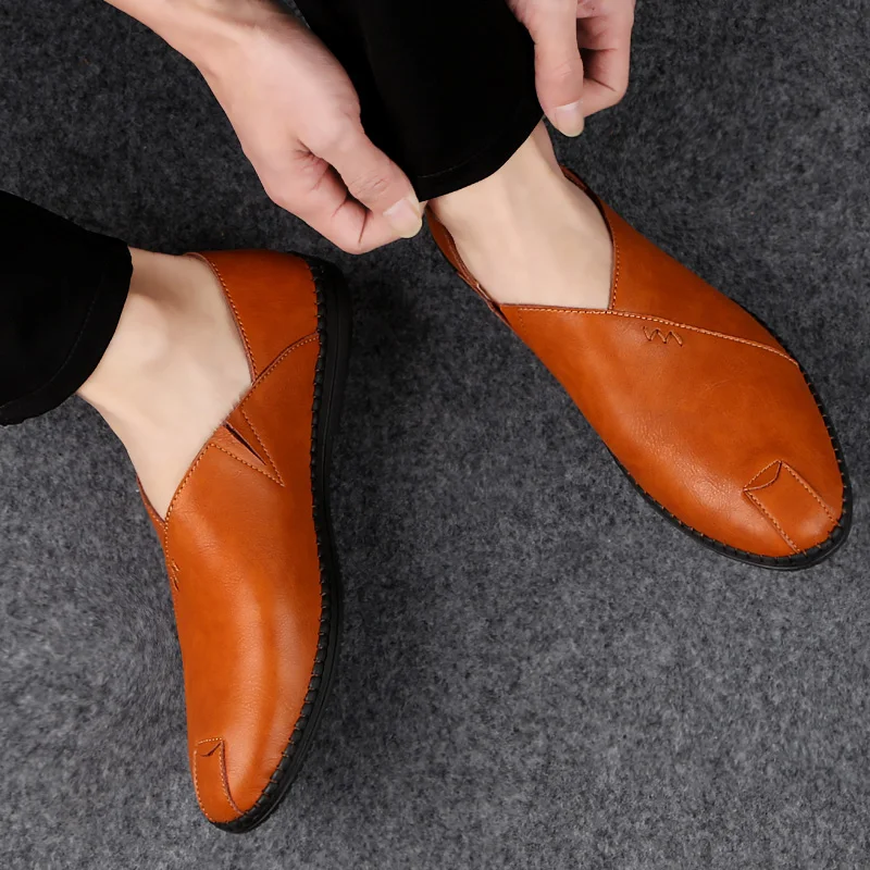 

2019 New Men Shoes Casual Leather Breathable Moccasins Loafers Male Flats Shoes Fashion Slip On Driving Shoes Big Size 46 Y1-34