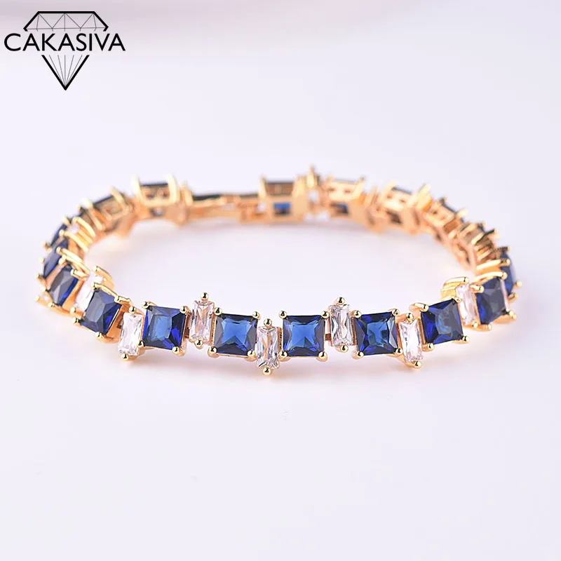 

Inlaid with Emerald Ruby and Sapphire AAA Zircon Princess Square Diamond Bracelet