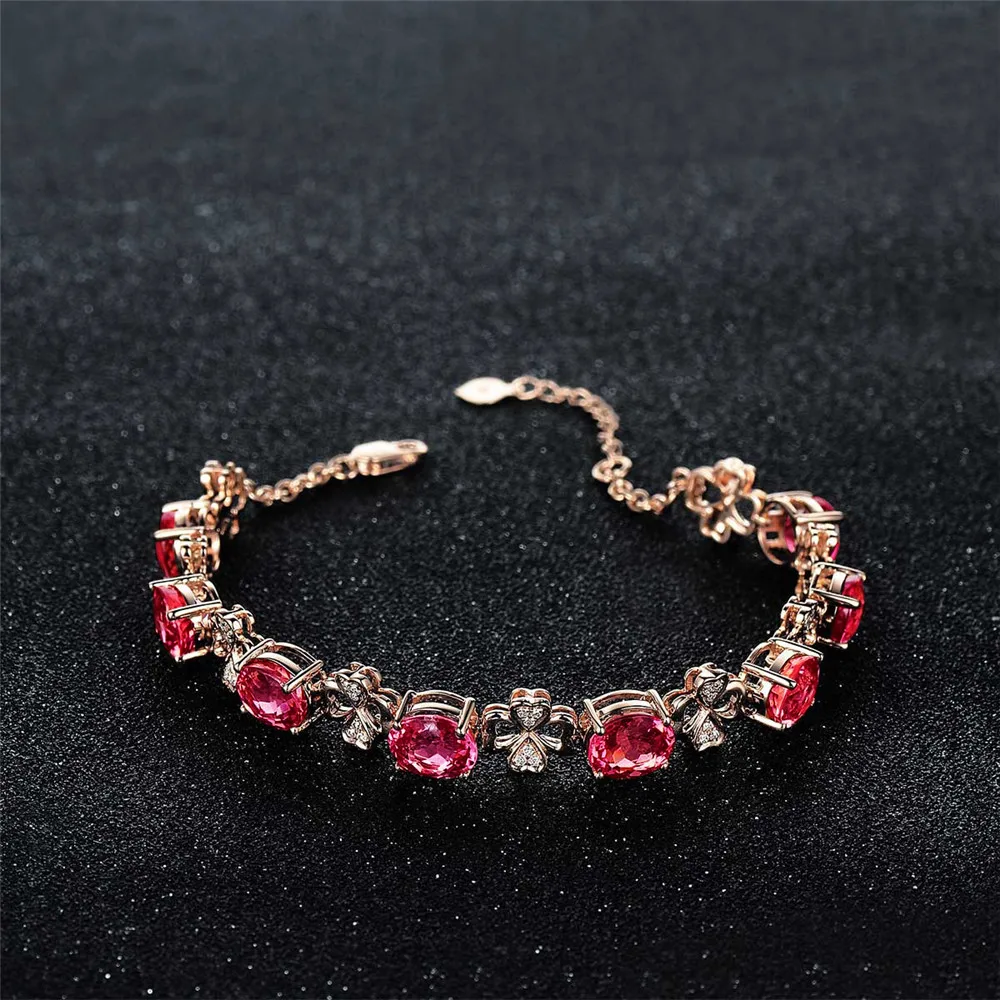 Рубин женские браслеты 18 К розовое золото натуральные красные Кристальные драгоценные камни бриллианты Роскошные ювелирные изделия клевер подарки на день рождения для женщин