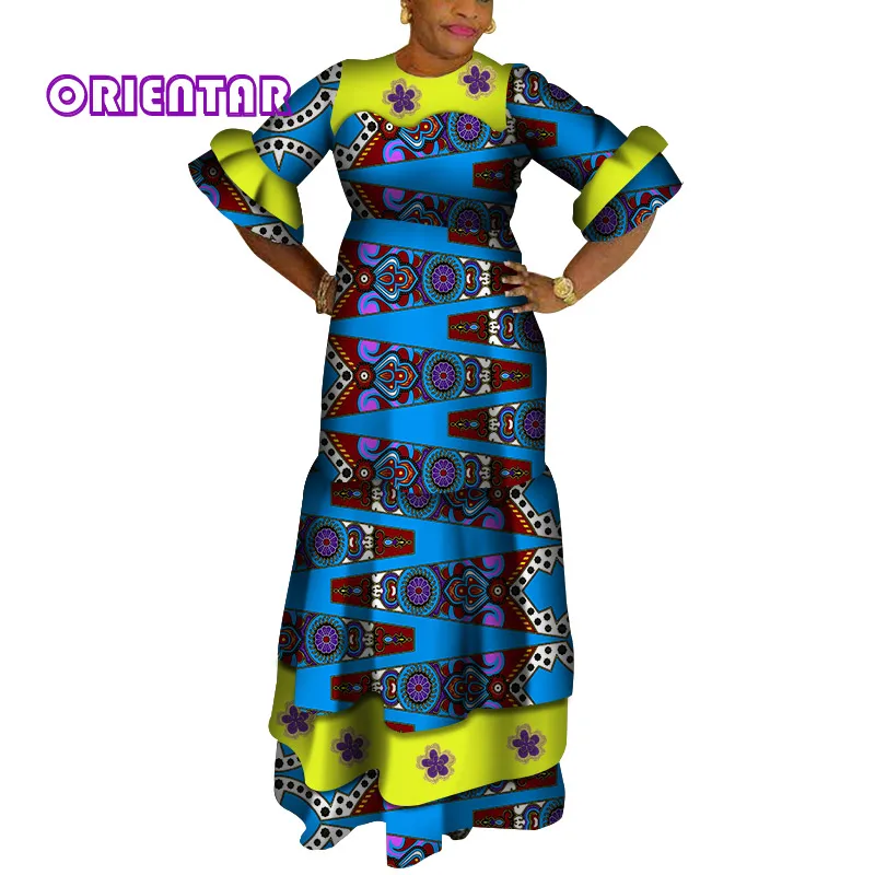 

Fashion African Dresses for Women Dashiki Bazin Riche African Flare Sleeve Long Dress Traditional Floor-Length Ball Gown WY3926