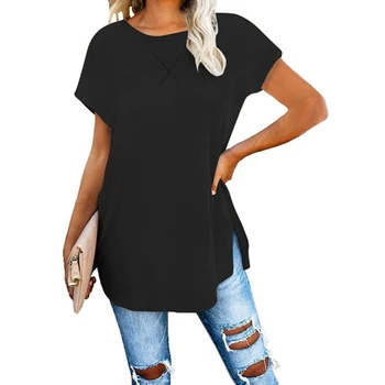 

New Spring Autumn Plus Size Women T Shirts Tops Loose Casual Three Quarter O-Neck Solid Color Irregular Female T Shirt Hot Sale