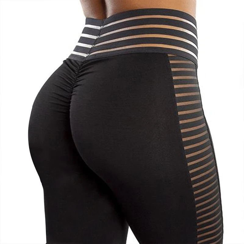 SALSPOR Women's Striped Black Leggings fitness Buttocks Push Up Sexy Legging Female Quick Dry Breathable Workout Leggins spanx leggings