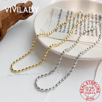

VIVILADY 925 Sterling Silver Oval Bead Chain Women Choker Necklace Chic Gold Silver Color Trendy Female Clavicle Party Jewelry