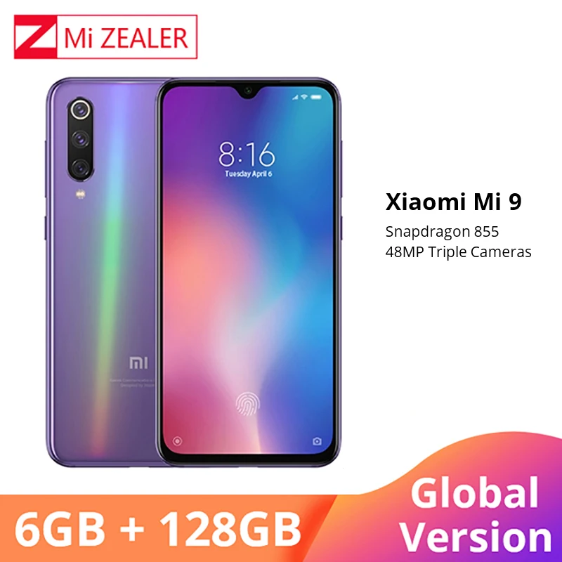 Глобальная версия Xiaomi mi 9 mi 9 мобильный телефон 6,39 дюймов 6 ГБ ОЗУ 128 Гб ПЗУ Snapdragon 855 Восьмиядерный 48MP + 16MP тройные камеры Xio mi