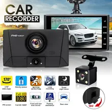 Audew Full HD 1080P Автомобильный видеорегистратор 3 камеры s объектив 4,0 дюймов Dash камера двойной объектив с камерой заднего вида видеорегистратор авто