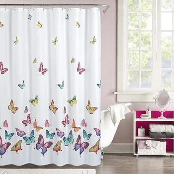 

Butterflies Shower Curtains With Print Waterproof Mildew Proof Polyester Fabric Curtains Washable Printed Shower Curtains