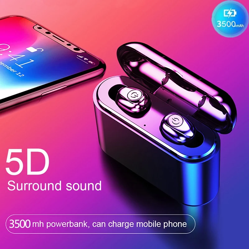 X8 TWS True Bluetooth Earphone 5D Stereo Wireless Earbuds Mini TWS Waterproof Headfrees with Charging Box 3500MAh Power Bank