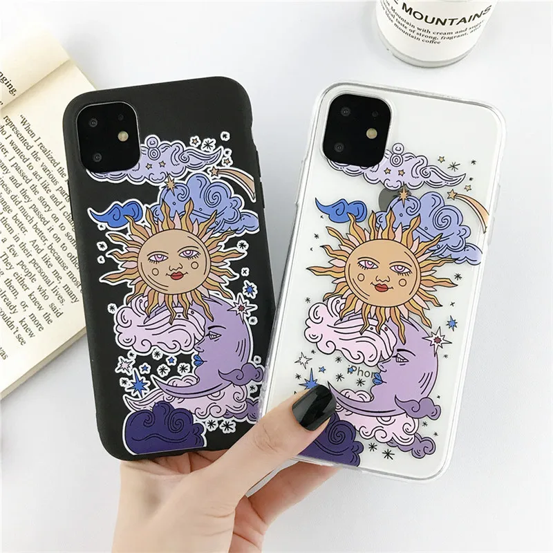 Забавный Прозрачный чехол для телефона с изображением Солнца и Луны iPhone 11 Pro Max X XS