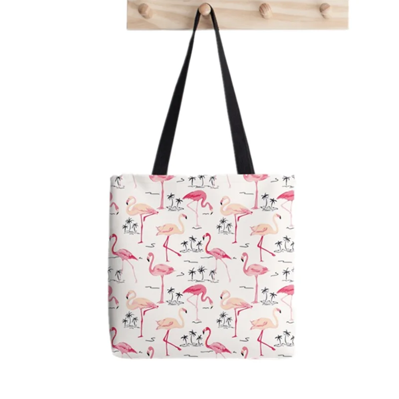 Shopper Flamingo Bird Retro Background Print Tote Bag women Harajuku shopper handbag girl Shoulder shopping bag Lady Canvas Bag