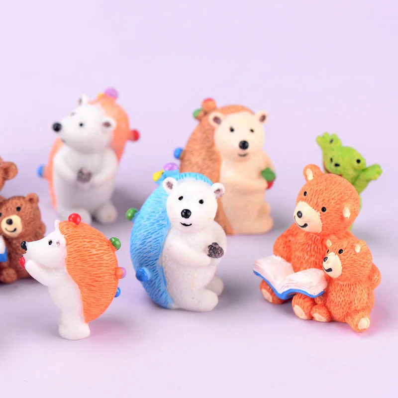 10 шт. смолы миниатюрные фигурки животных Kawaii Ежик Медведь Мини Пейзаж Сказочный
