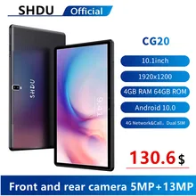 

SHDU 10.1" Android 10 Tablet 1920x1200 SC9863A Octa Core 4GB RAM 64GB ROM 3G 4GLTE Network AI Speed-up Tablets PC 13MP Camera