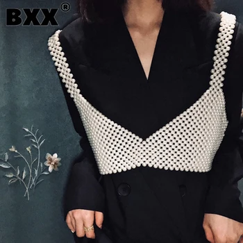 [BXX] Handmade Pearls Vest Women Tops 2021 Luxury Brand Designer New For Women Beading Vests Sleeveless Hollow Out Shirts HI451 1