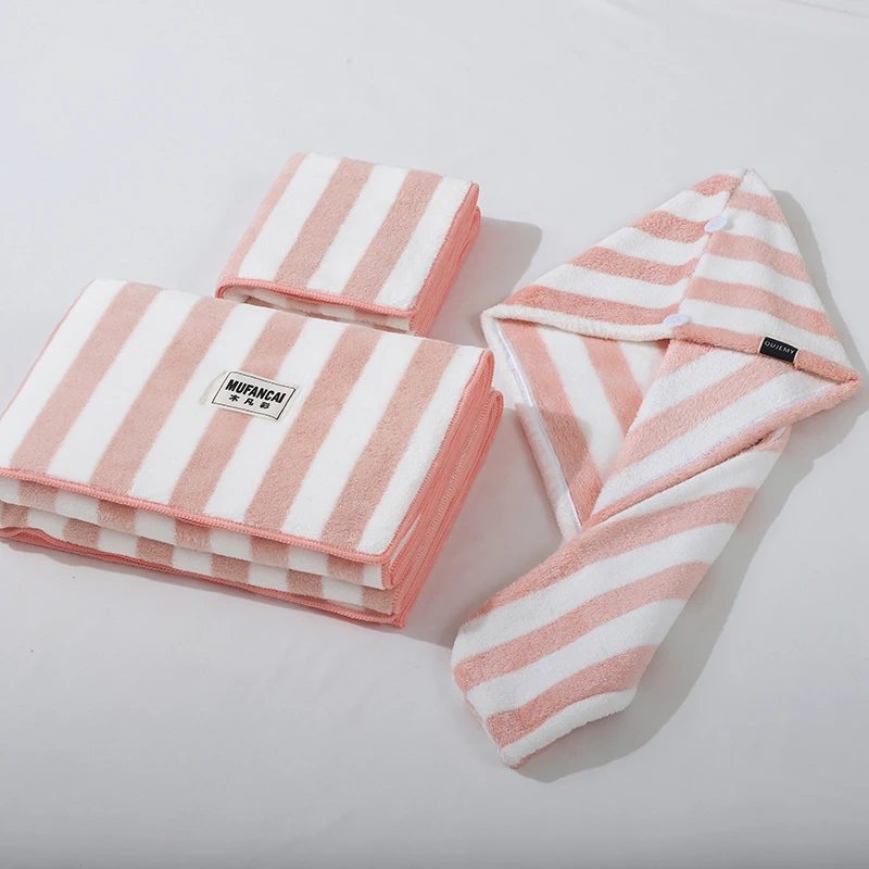 

Bath Towel Adult Non-Cotton Absorbent Lint Set Dry Hair Cap Women's Household Quick-Dry Men's Large Three-Piece Set
