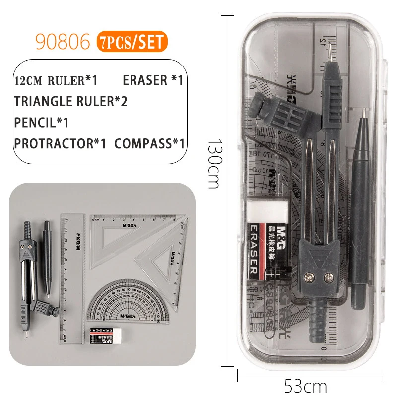 8pcs set Geometry Protractor Drawing School Eraser Compasses Set Math Eraser Ruler For Students high quality
