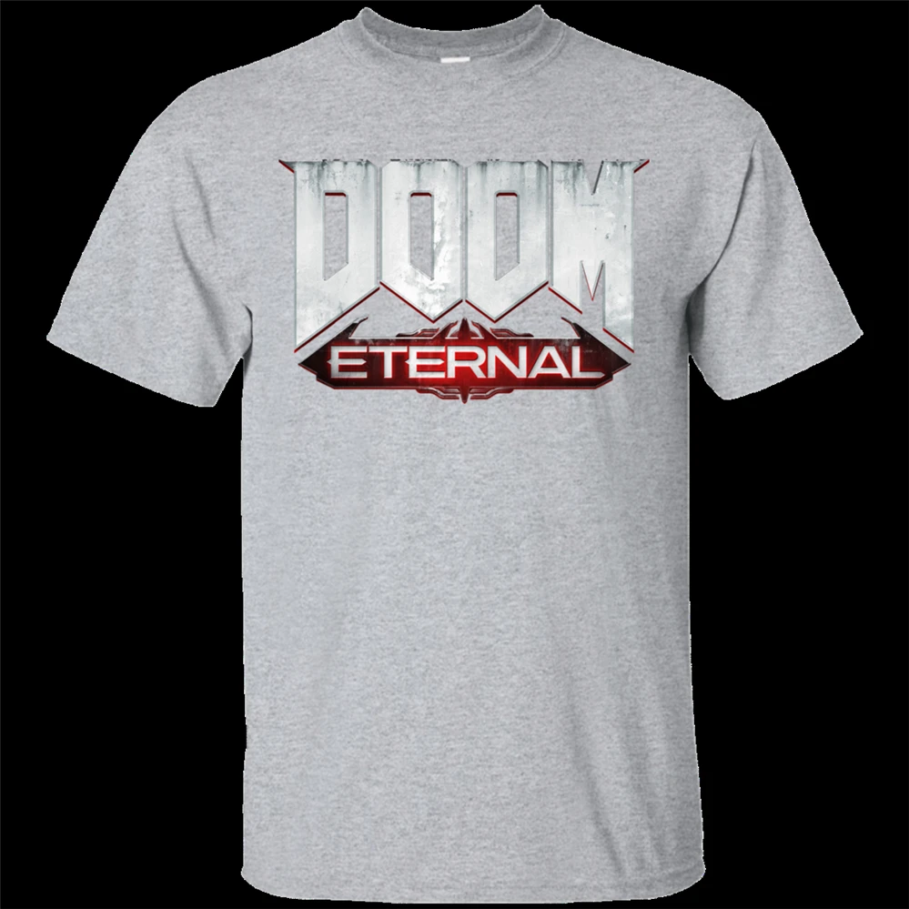 Классическая футболка с логотипом Doom Eternal черная и темно-синяя для молодежи