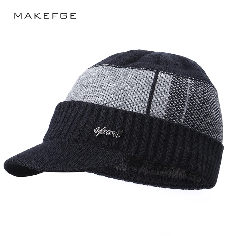 Новая мужская шапка зимняя уличная теплая хлопковая шляпа тени плюс бархатная Толстая шляпа с буквенным принтом в полоску высокого качества хлопок Повседневный горох